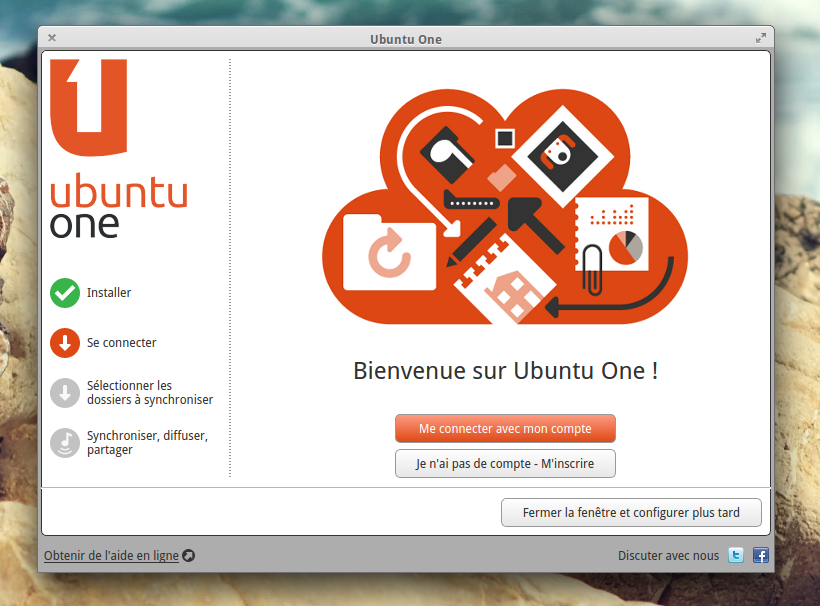 Ecran d'accueil d'Ubuntu One